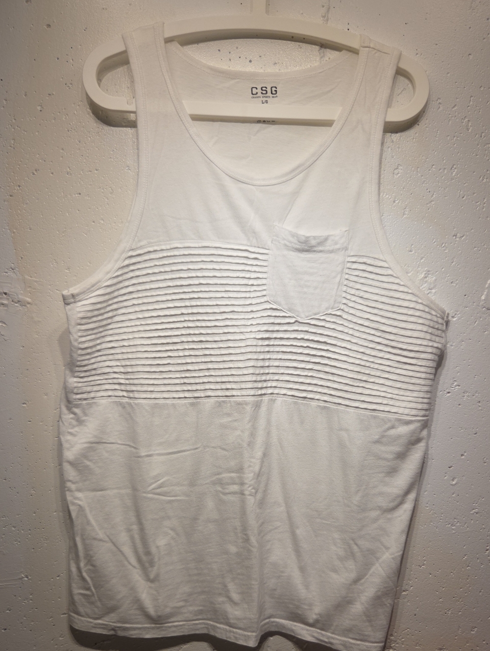 Champs Sports Men's White Ribbed Tank Top w/ Chest Pocket (Large)